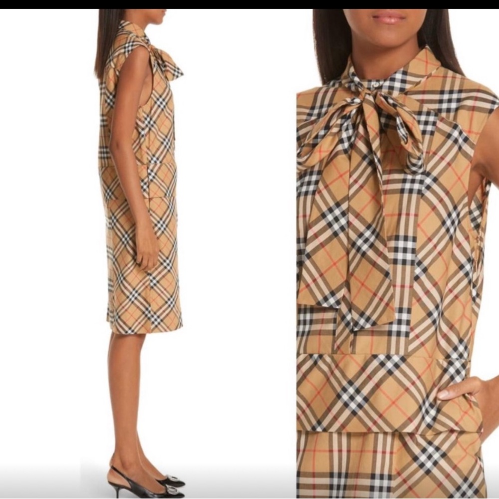 BURBERRY Luna Tie-Neck Vintage Check Cotton Dress